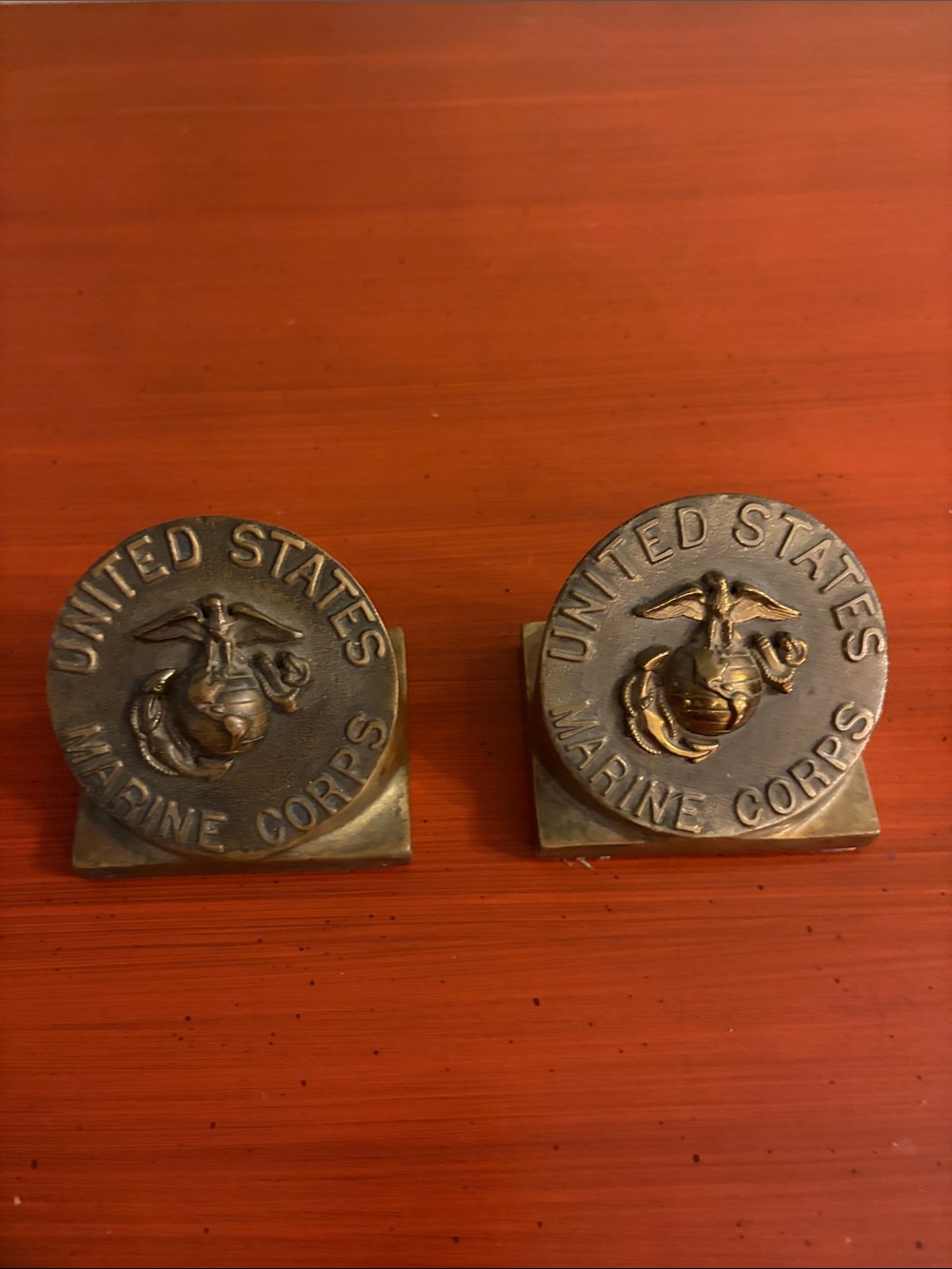Pair of Vintage Brass United States Marine Corps Paperweights/Book Ends
